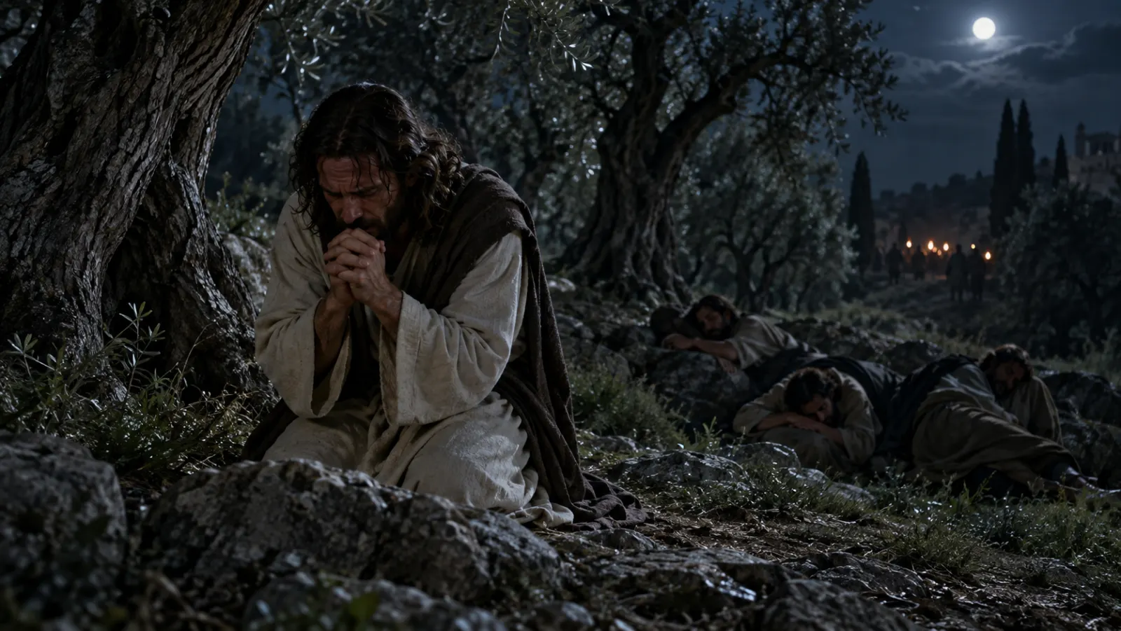 In Gethsemane, Jesus openly expresses sorrow and anguish, asks that the cup pass if possible, and submits himself to the Father. The scene reveals obedience without denying fear or emotional pain.