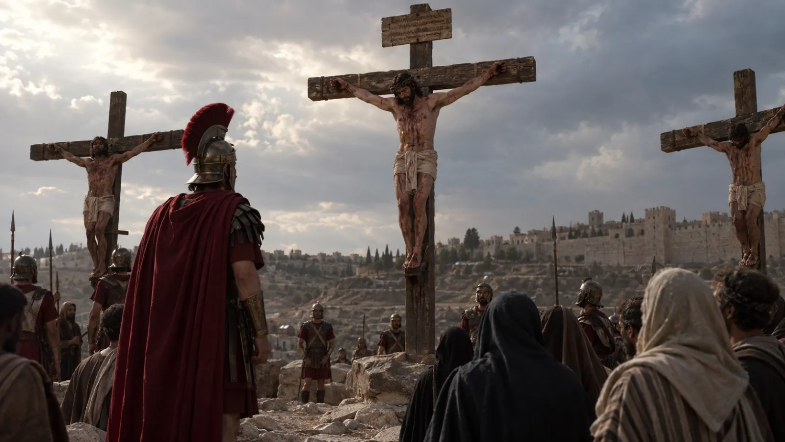 The soldiers break the legs of the two men crucified beside Jesus but not Jesus’ legs because he is already dead. The scene is historically intelligible, though popular medical explanations often sound more certain than the evidence allows.