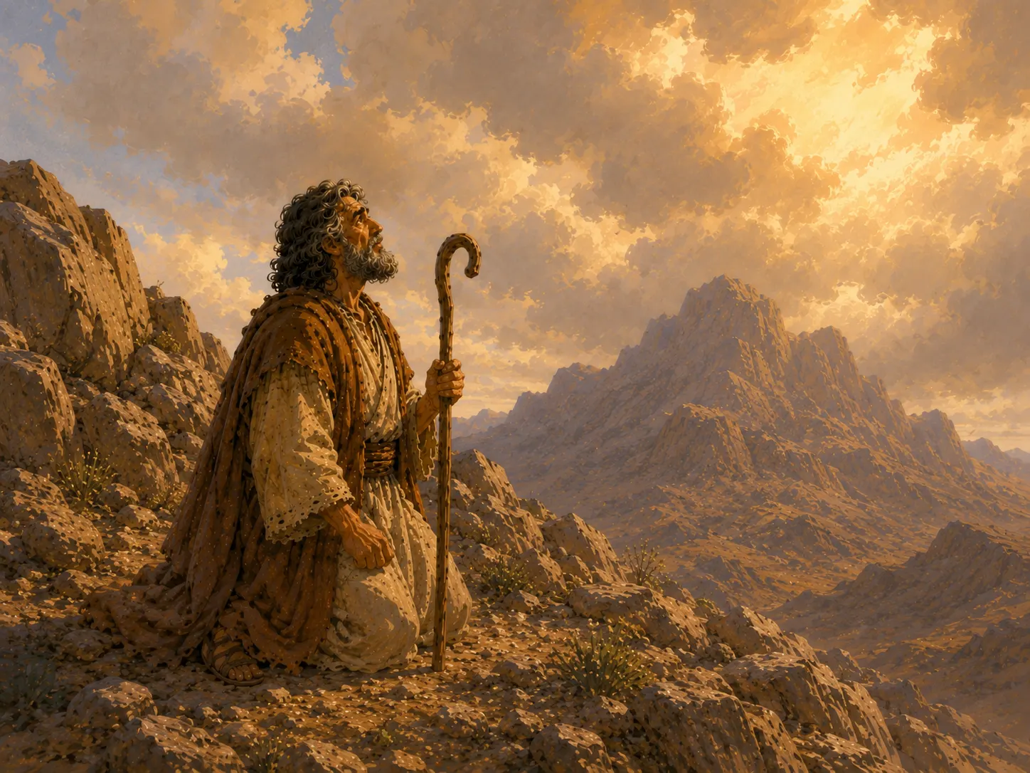 Moisés escucha en el monte Sinaí.