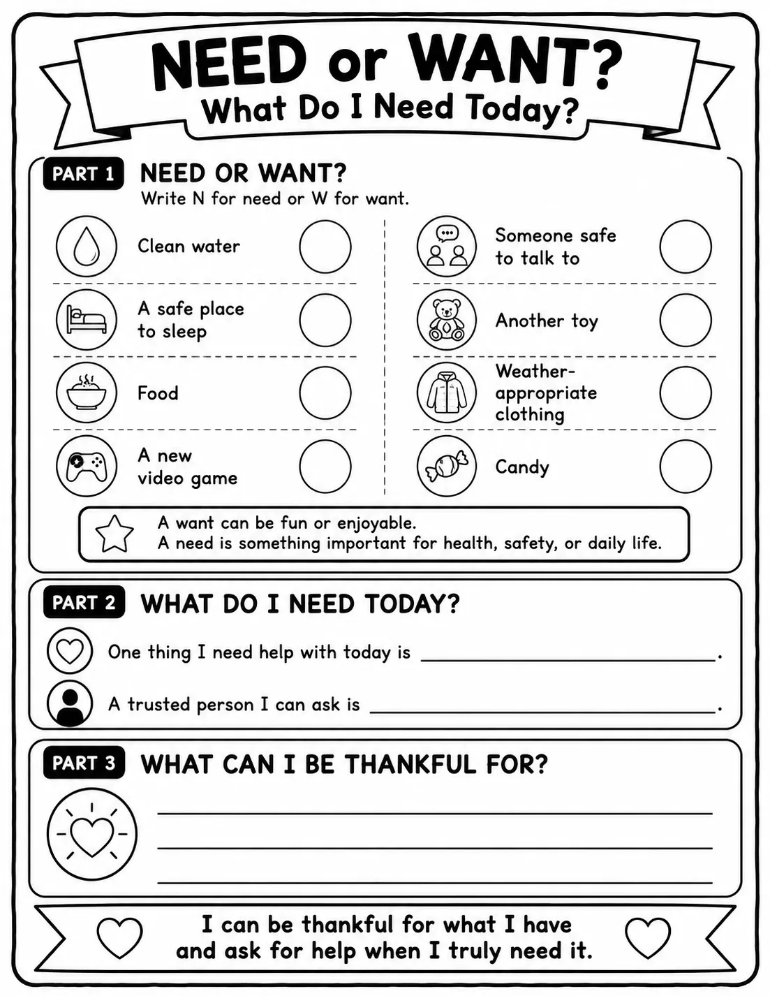 Need or Want? What Do I Need Today?