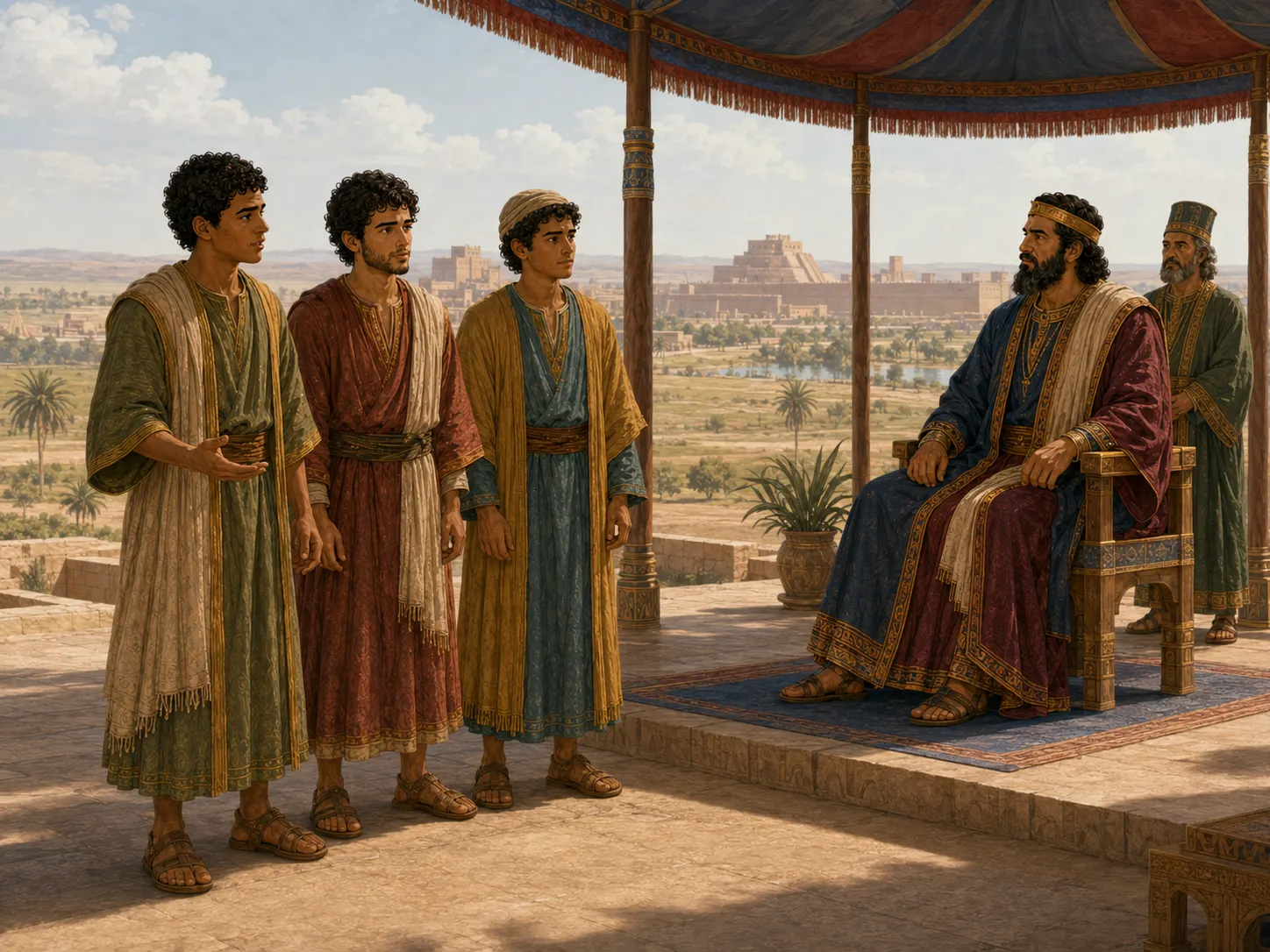 Sadrac, Mesac y Abed-nego le dicen con calma al rey Nabucodonosor que solo adorarán a Dios.