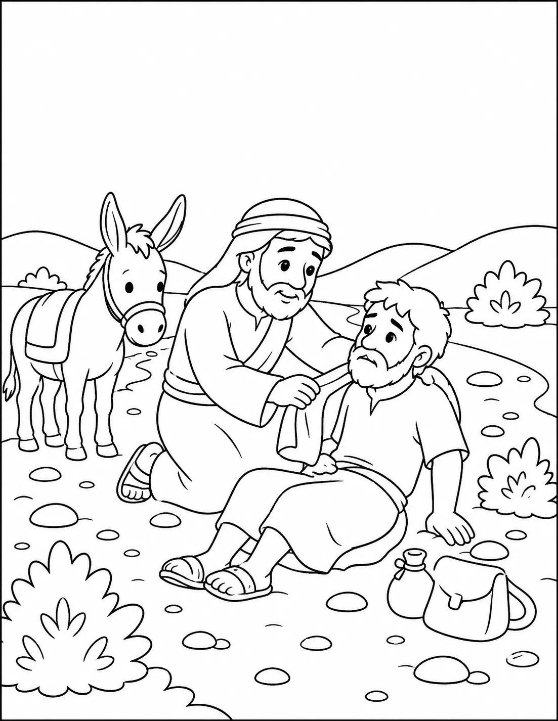 The Samaritan Helps the Injured Traveler